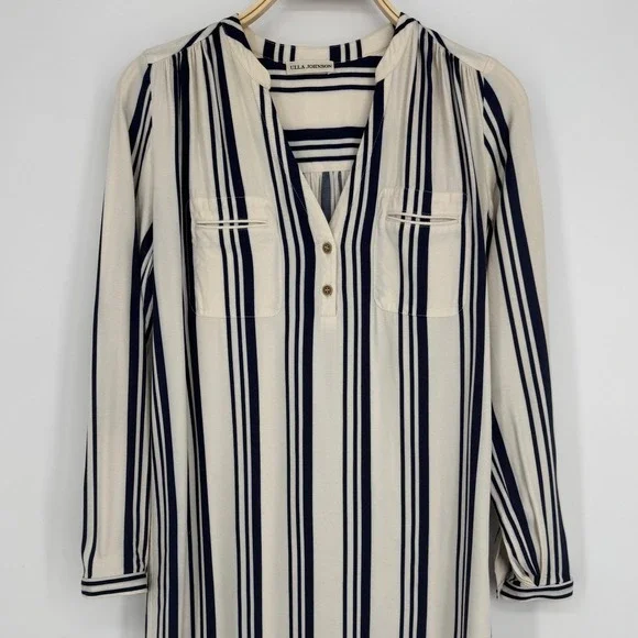 Ulla Johnson Striped Silk Blend Tunic Dress Size 2 Ivory Navy Boho Minimalist - Picture 4 of 12